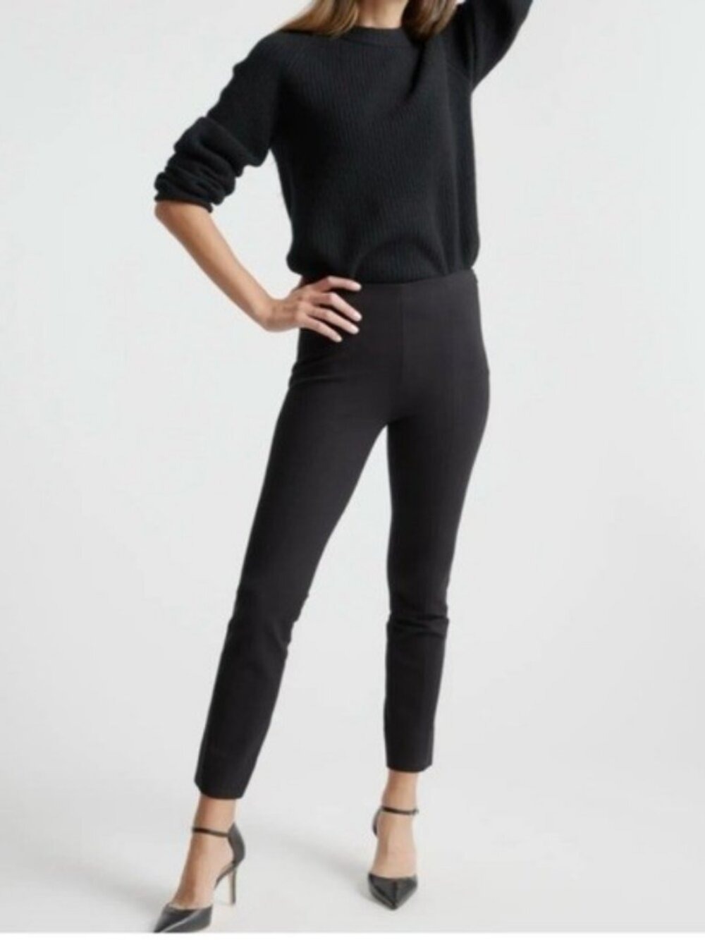 Quince Ultra Stretch Ponte Pintuck Ankle Pants Black Classic Minimalist M